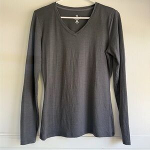 SEG'MENTS Women’s Merino Wool  V Neck Long Sleeve Gray Shirt Minimalist*See Note